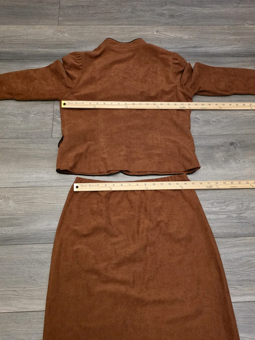 Rust Two-Piece Skirt Set with Buttoned Jacket